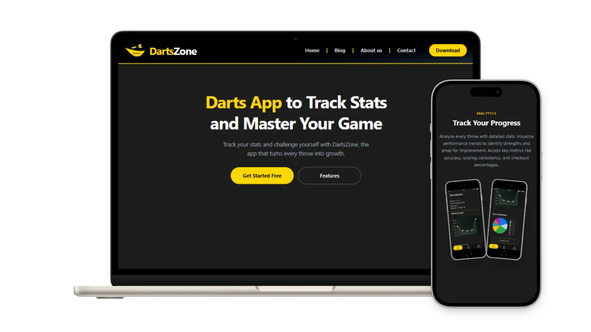 DartsZone App landing oldal - mobilalkalmazás weboldalkészítés és konverzióoptimalizálás referencia
